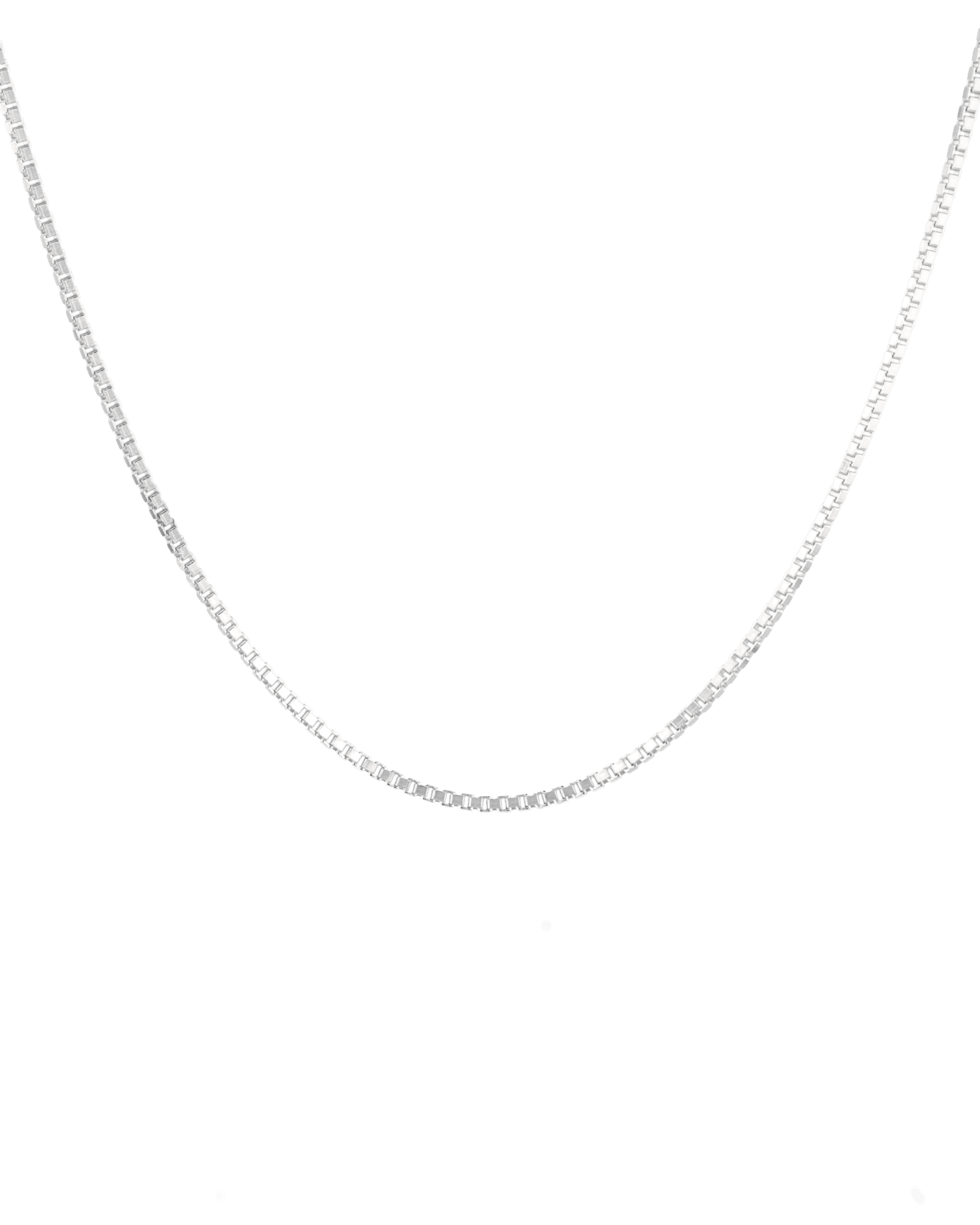 Mali Sterling Silver Box Chain Necklace by Lavana, with sleek, square link profile, front view
