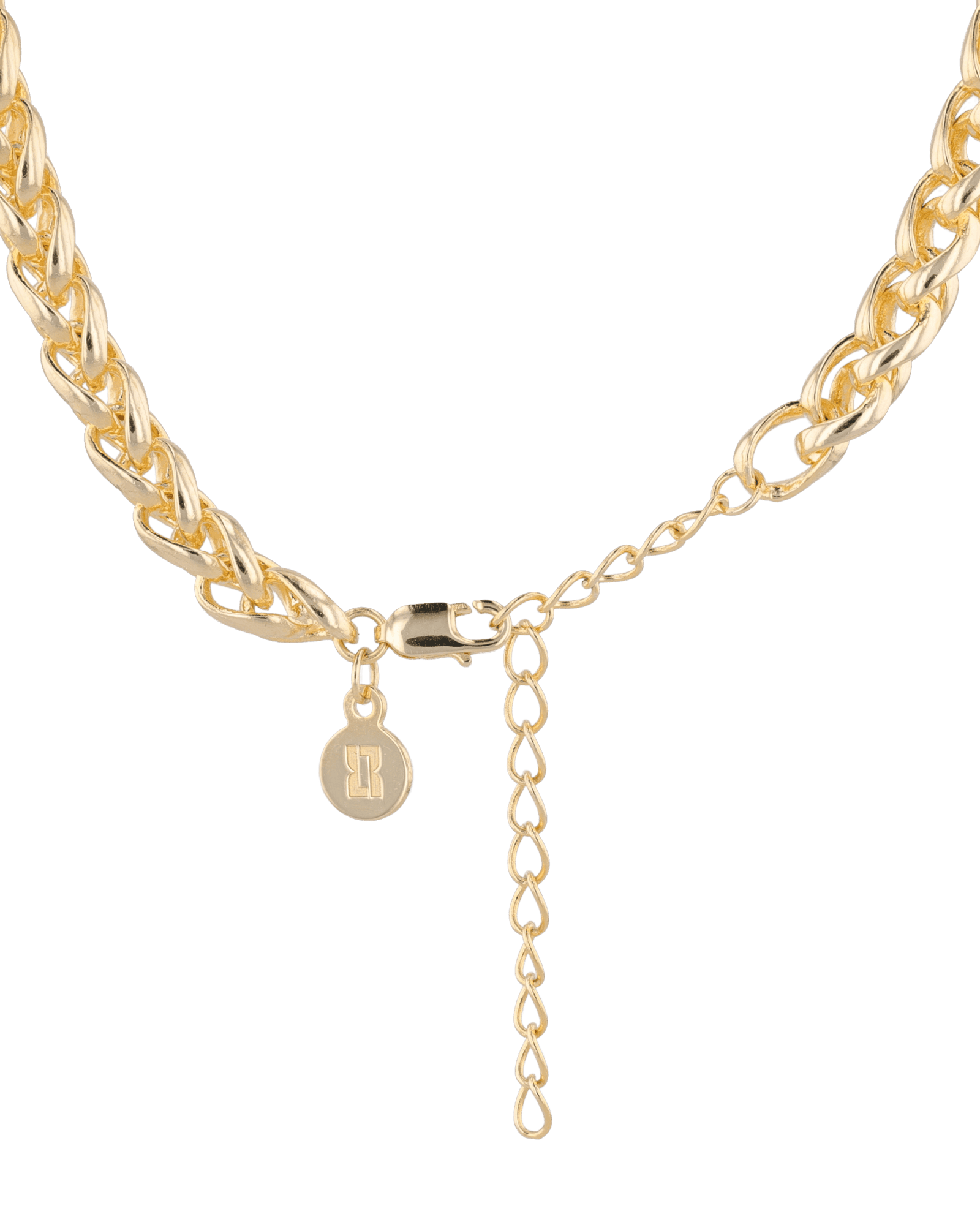 Marseille Gold Wheat Chain Necklace by Lavana, with chunky, polished wheat links, clasp