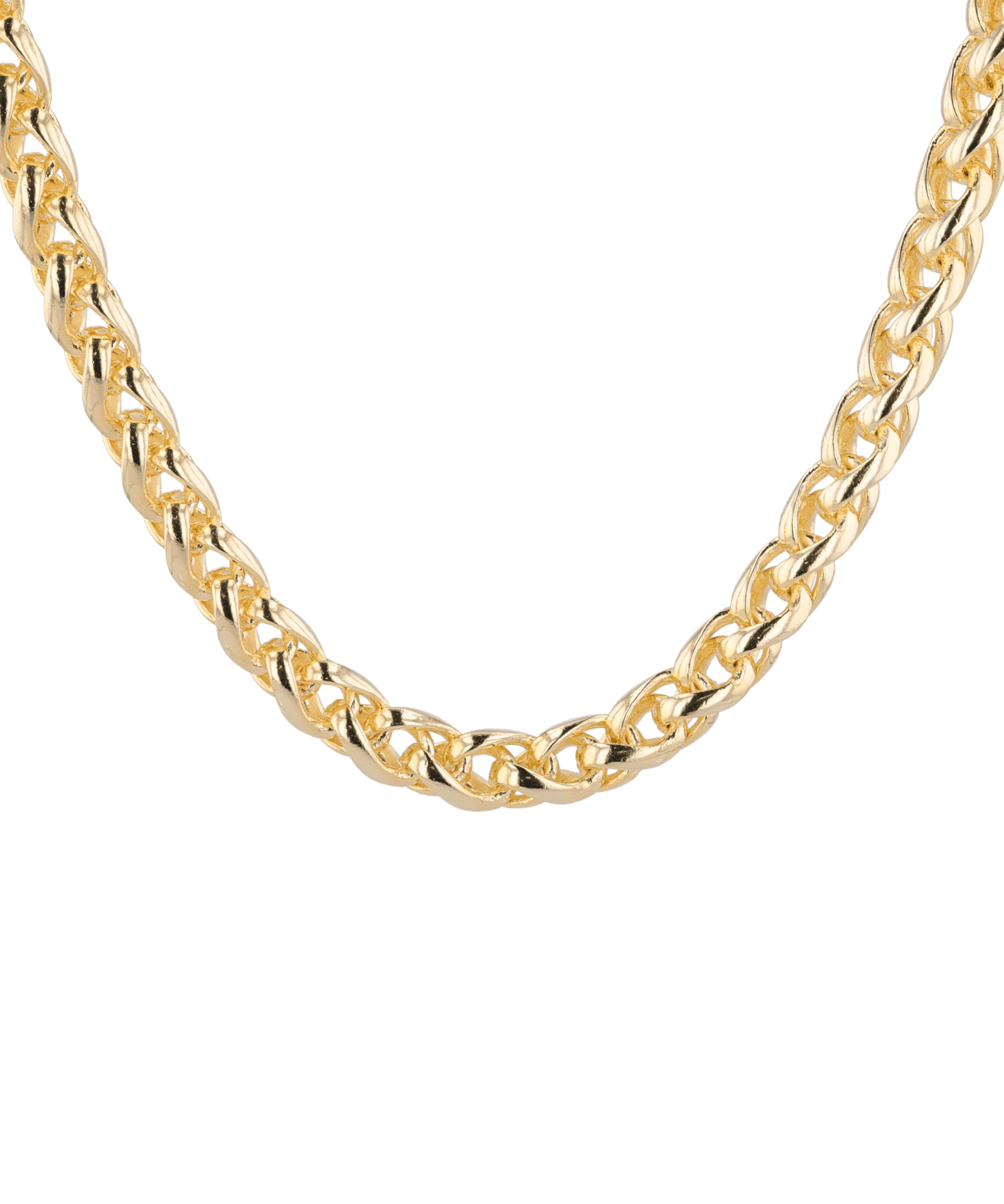 Marseille Gold Wheat Chain Necklace by Lavana, with chunky, polished wheat links, front view