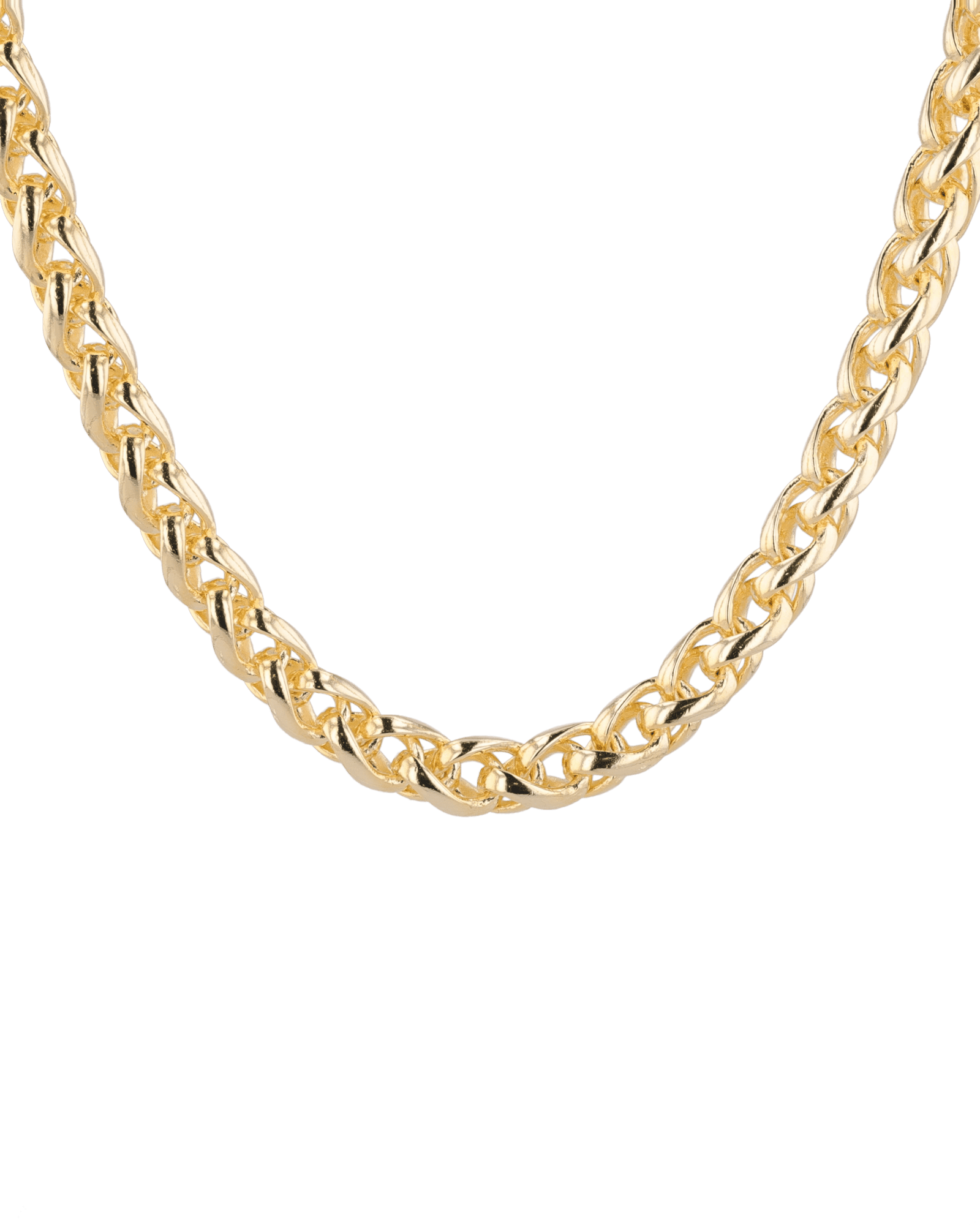 Marseille Gold Wheat Chain Necklace by Lavana, with chunky, polished wheat links, front view