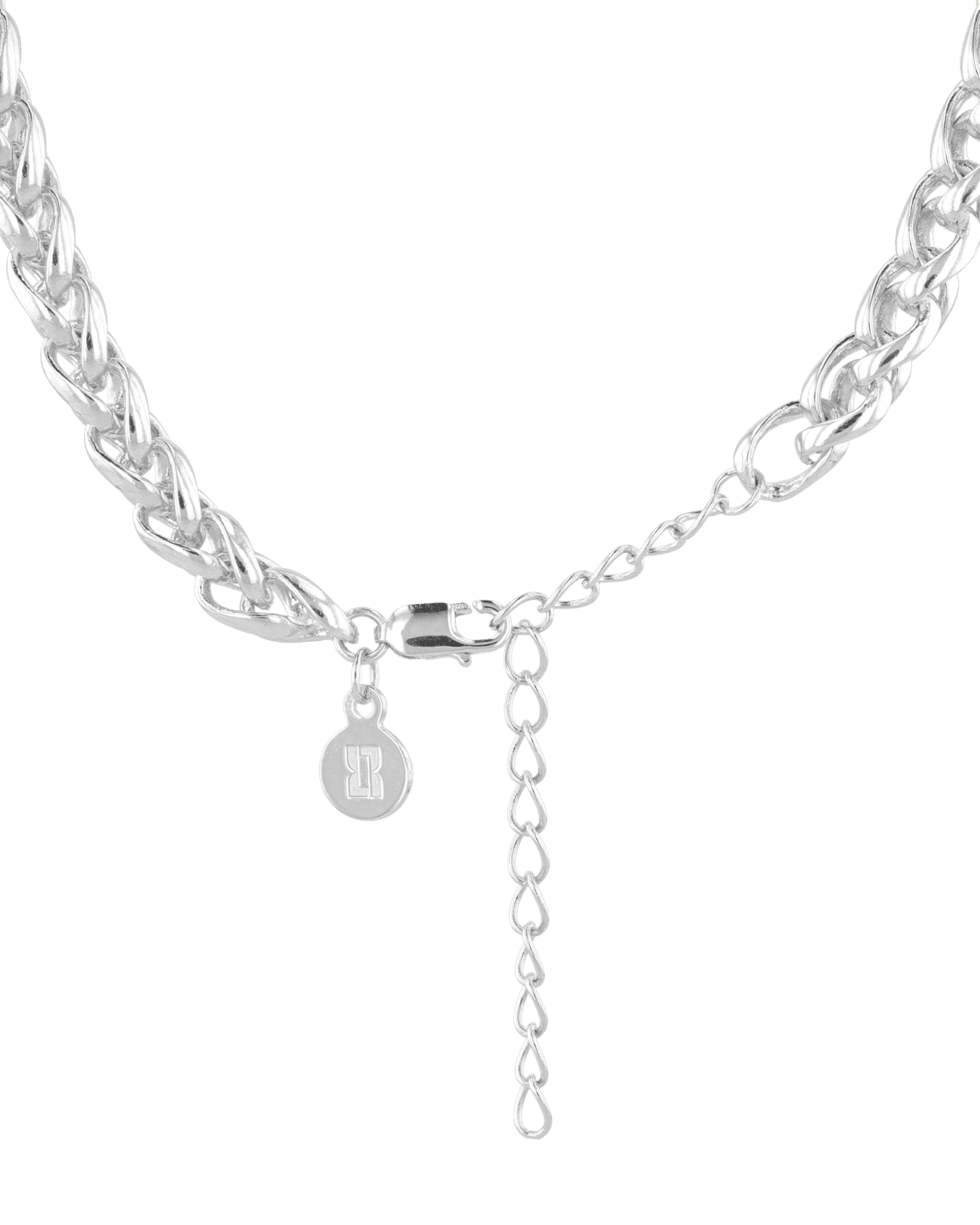 Marseille Silver Wheat Chain Necklace by Lavana, with chunky, polished wheat links, clasp