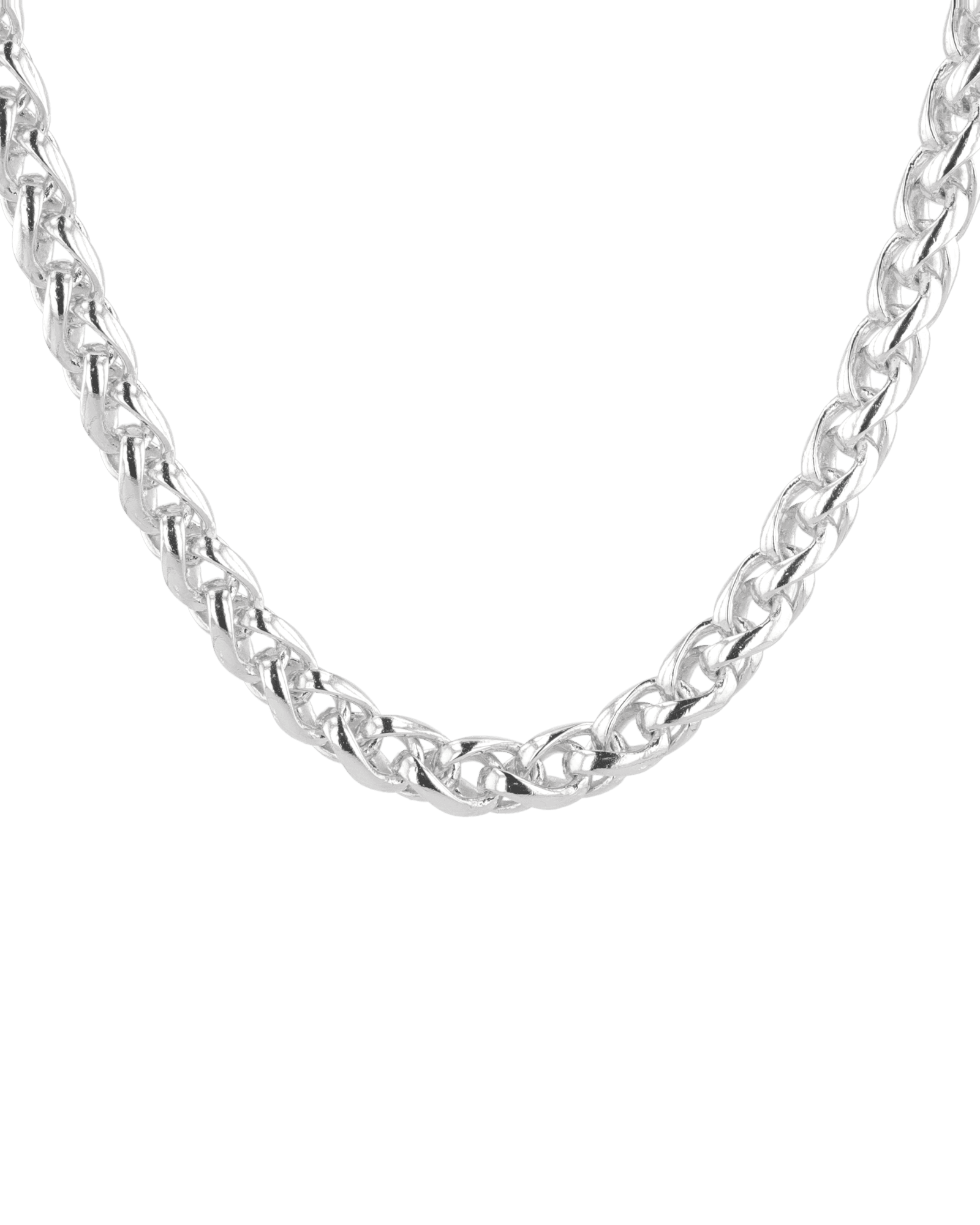 Marseille Silver Wheat Chain Necklace by Lavana, with chunky, polished wheat links, front view