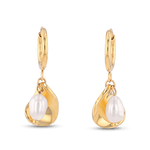 Maxime gold pearl hoop earrings by Lavana freshwater pearl hoop earrings with sculptural charm design 1