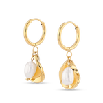 Maxime gold pearl hoop earrings by Lavana freshwater pearl hoop earrings with sculptural charm design 2