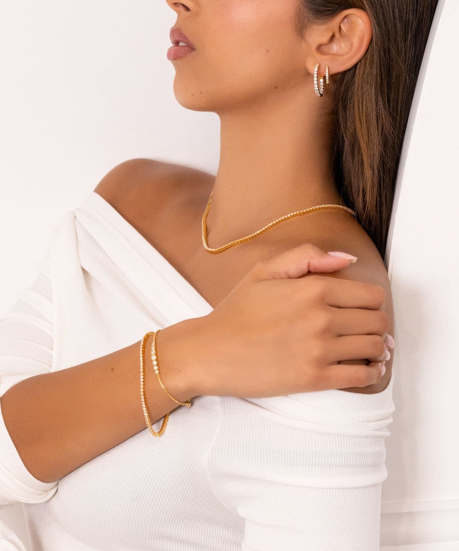 Melbourne Gold Diamond Tennis Bracelet by Lavana on model round cut classic tennis style with a secure clasp