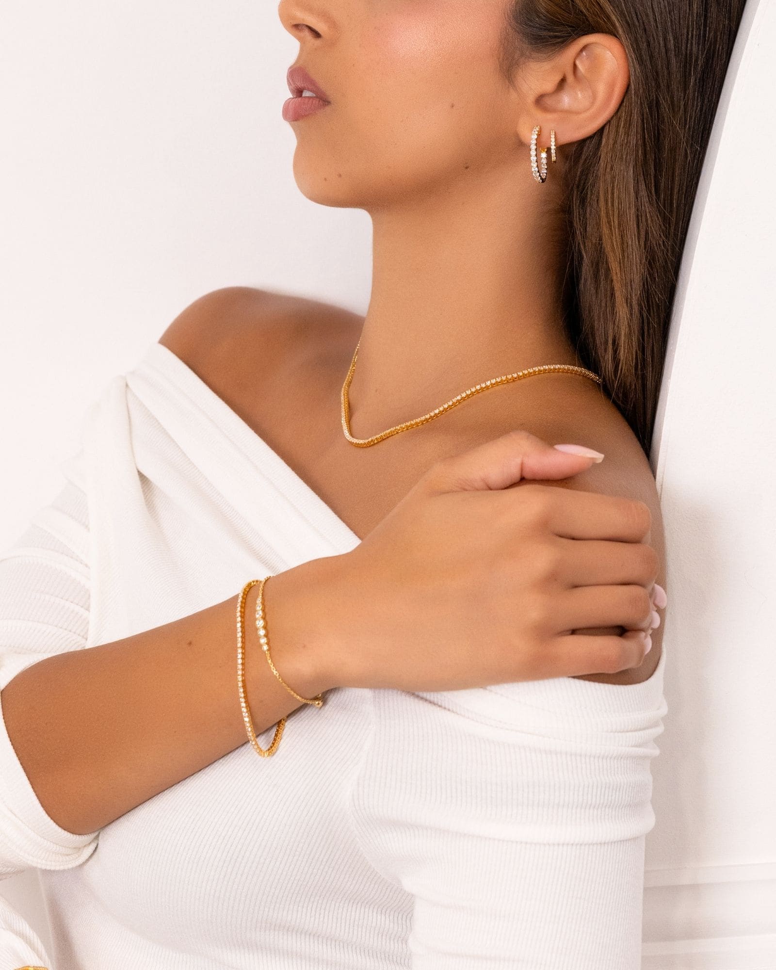 Melbourne Gold Diamond Tennis Bracelet by Lavana on model round cut classic tennis style with a secure clasp