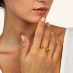Melt Gold Open Ring by Lavana on model with polished molten dome ends
