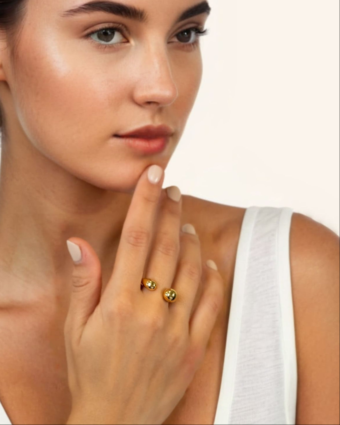 Melt Gold Open Ring by Lavana on model with polished molten dome ends