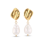 Menton pearl earrings by LAVANA, stud earring textured organic stud with freshwater pearl drop