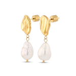 Menton pearl earrings by LAVANA, stud earring textured organic stud with freshwater pearl drop