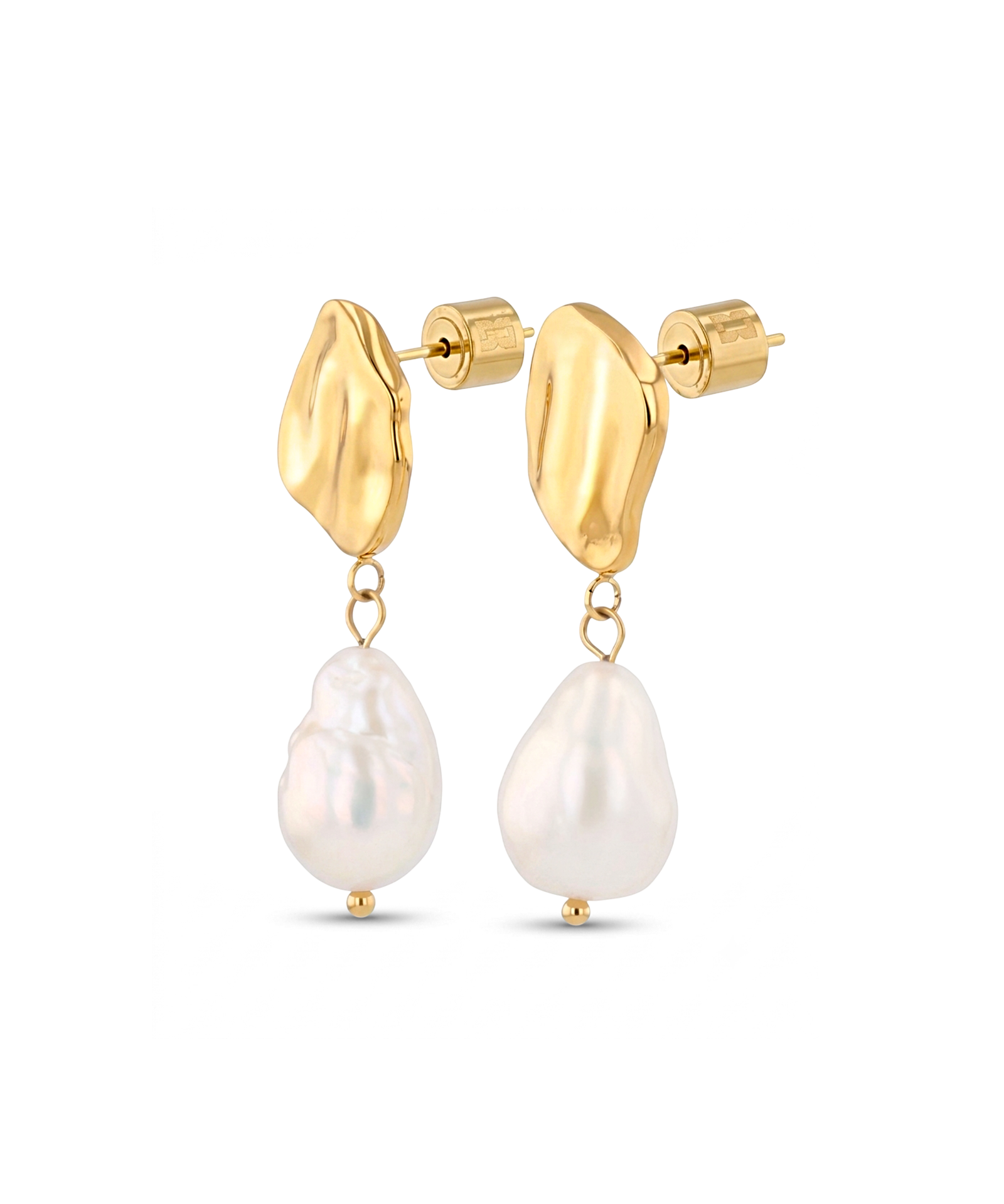 Menton pearl earrings by LAVANA, stud earring textured organic stud with freshwater pearl drop