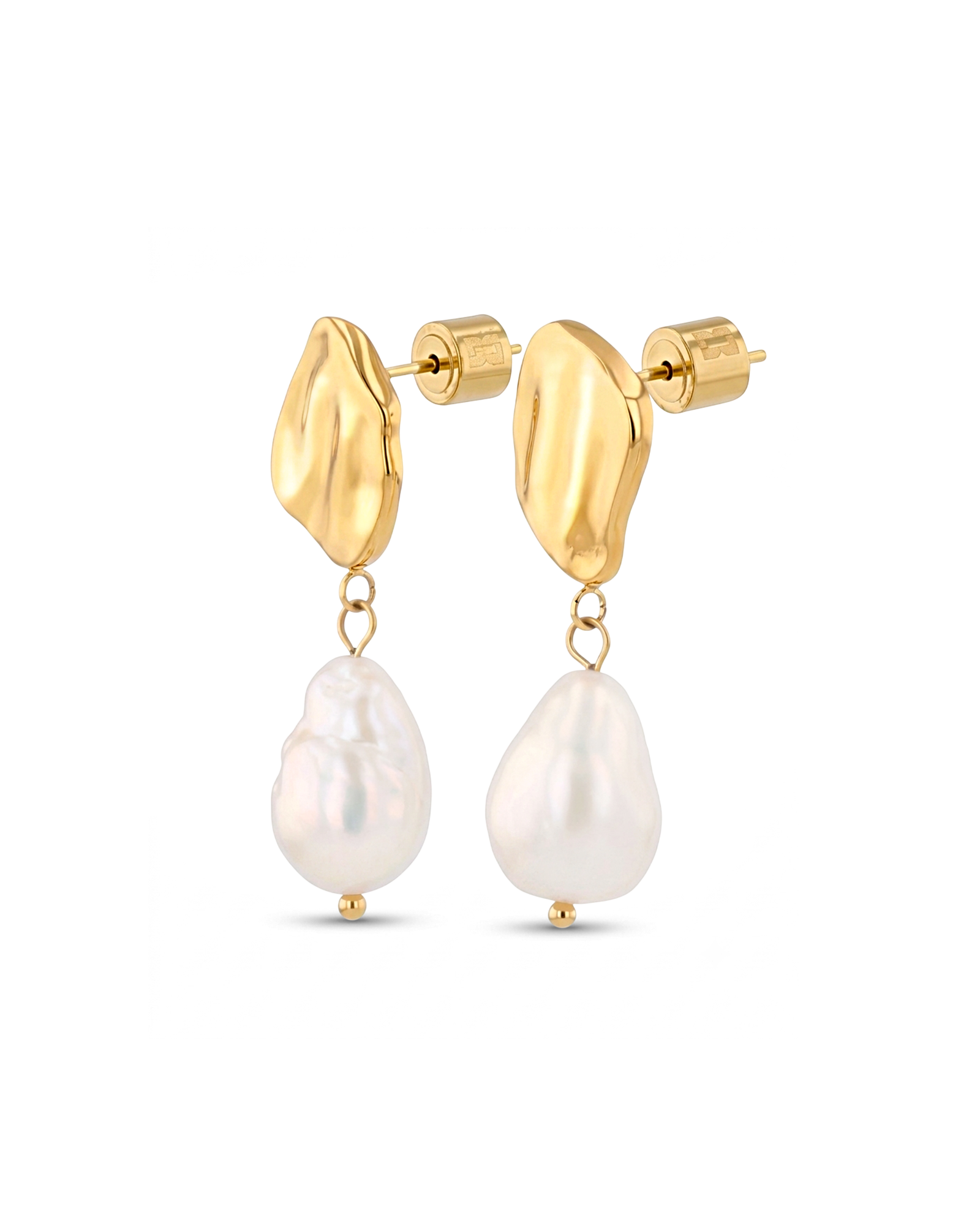 Menton pearl earrings by LAVANA, stud earring textured organic stud with freshwater pearl drop