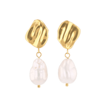 Menton pearl earrings by LAVANA, stud earring textured organic stud with freshwater pearl drop
