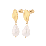 Menton pearl earrings by LAVANA, stud earring textured organic stud with freshwater pearl drop