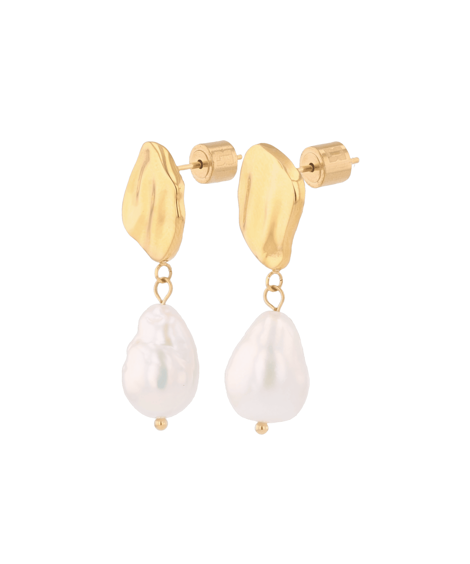 Menton pearl earrings by LAVANA, stud earring textured organic stud with freshwater pearl drop
