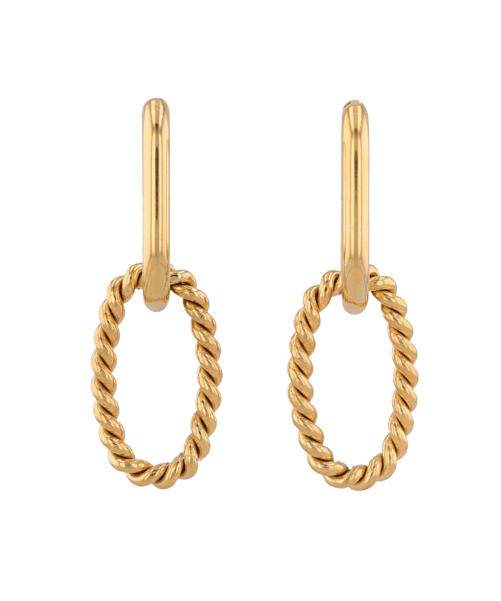 Mia Convertible Gold Hoop Earrings by LAVANA, polished hoop with removable twisted ring drop