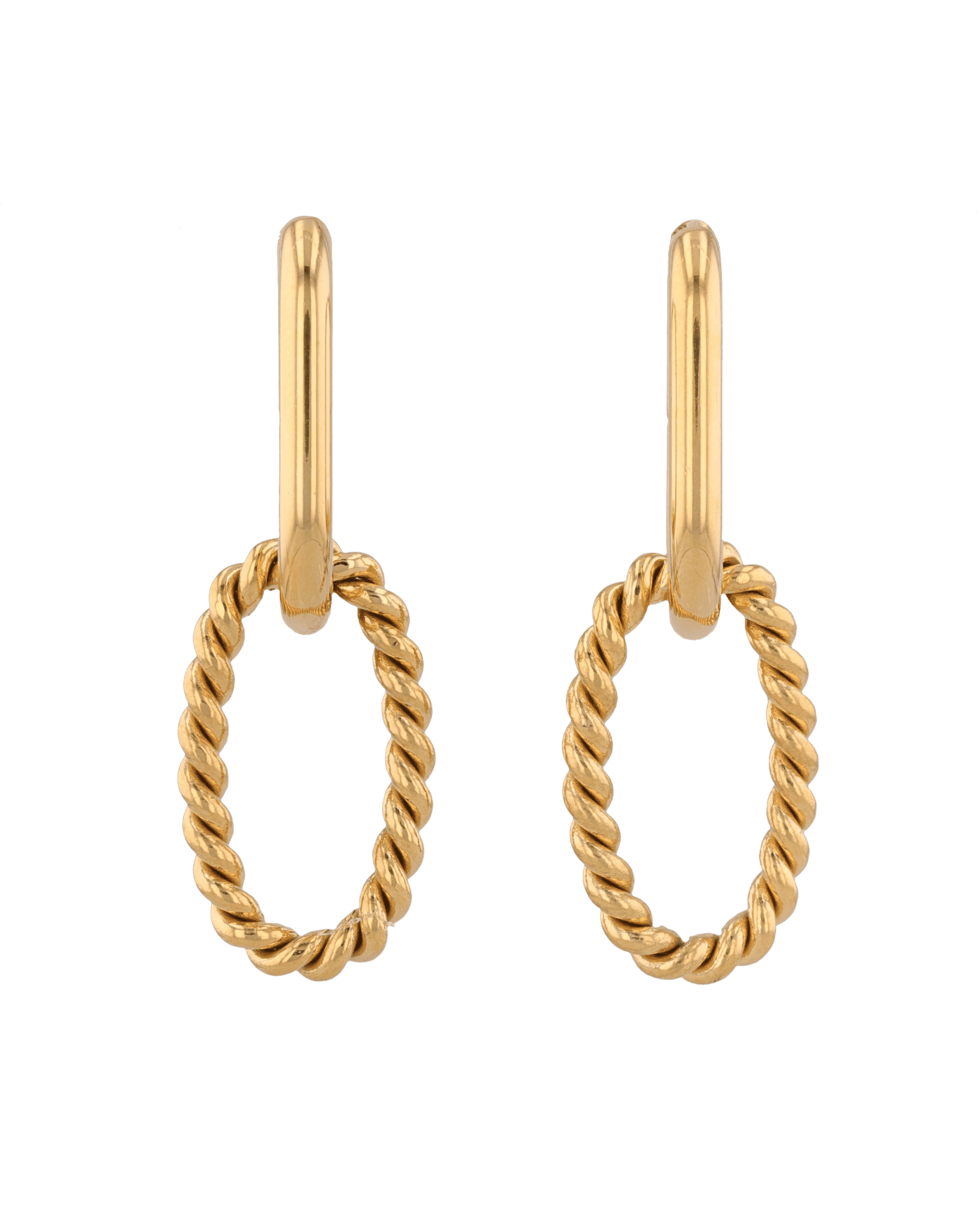 Mia Convertible Gold Hoop Earrings by LAVANA, polished hoop with removable twisted ring drop