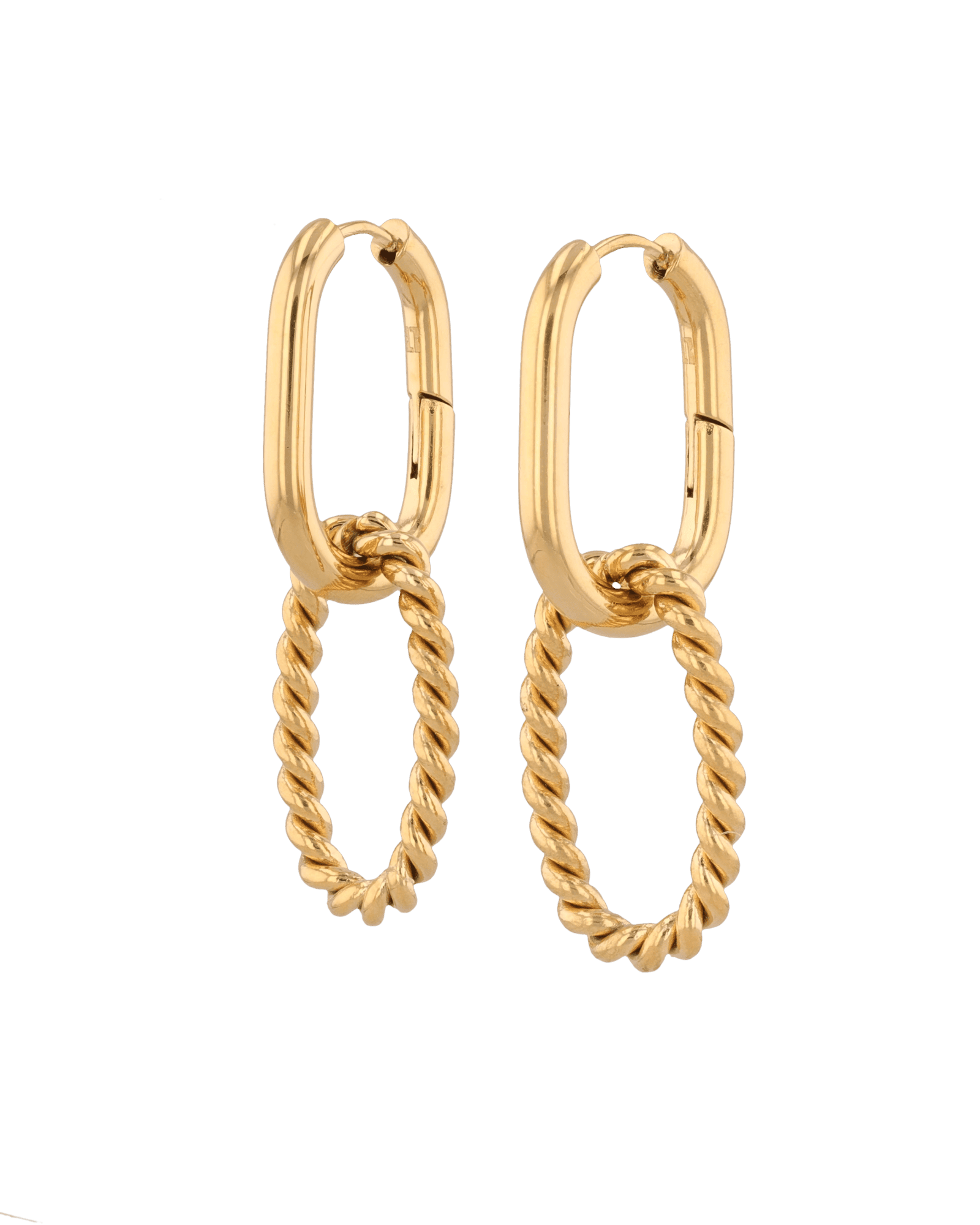 Mia Convertible Gold Hoop Earrings by LAVANA, polished hoop with removable twisted ring drop