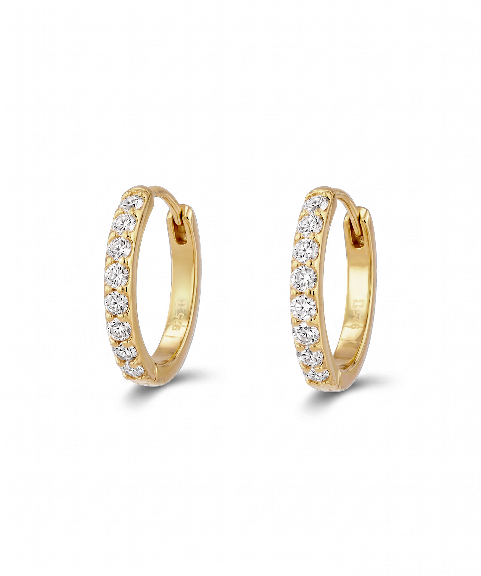 Miami Gold Diamond Huggie Earrings by Lavana 18k gold vermeil hoops round cut lab grown diamonds 1