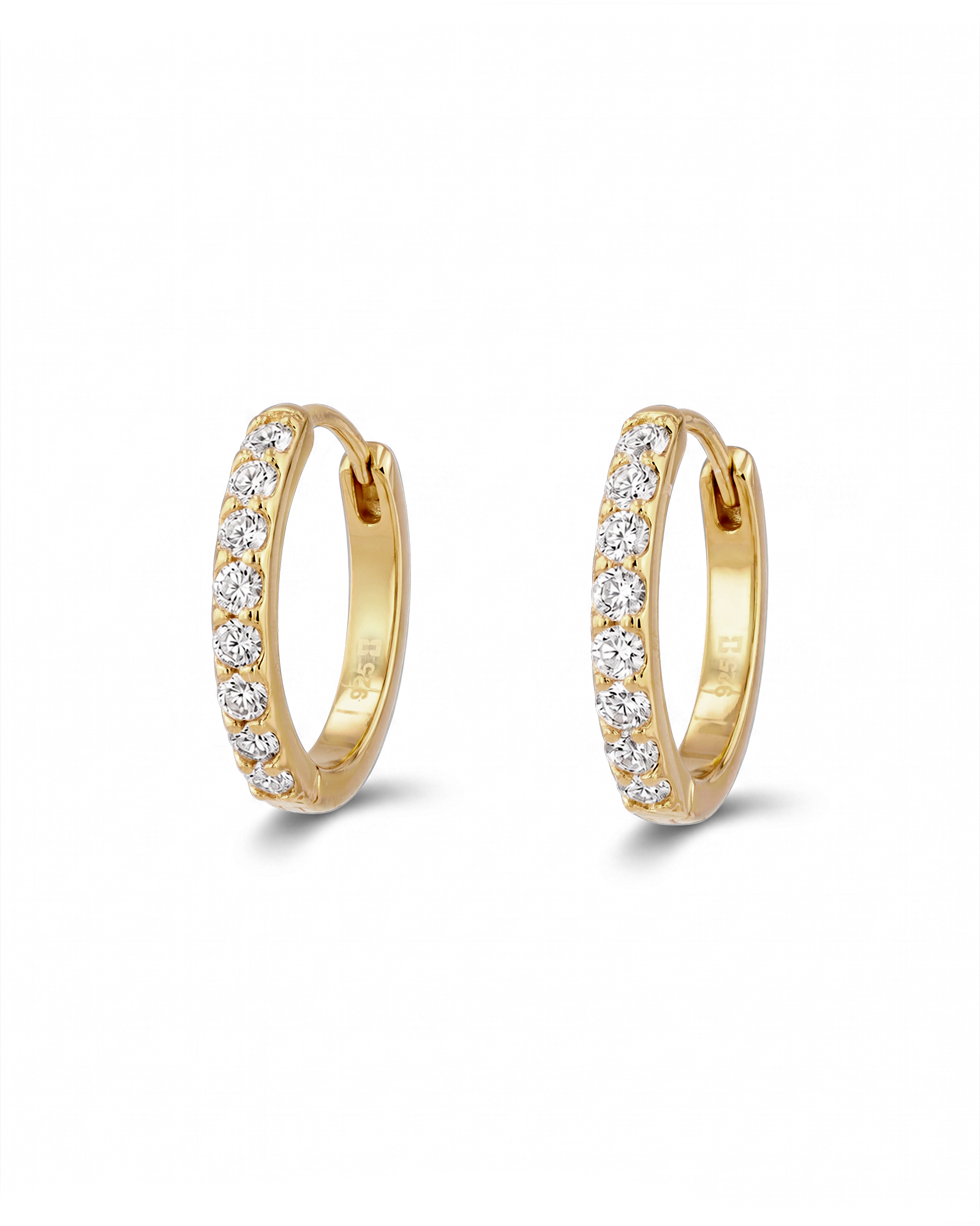 Miami Gold Diamond Huggie Earrings by Lavana 18k gold vermeil hoops round cut lab grown diamonds 1
