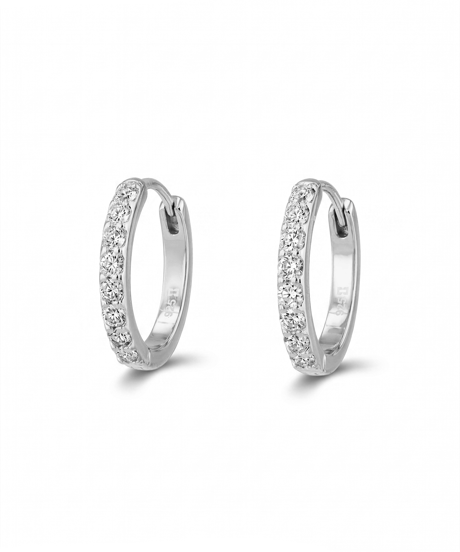 Miami Silver Diamond Huggie Earrings by Lavana 18k silver vermeil hoops round cut lab grown diamonds 1