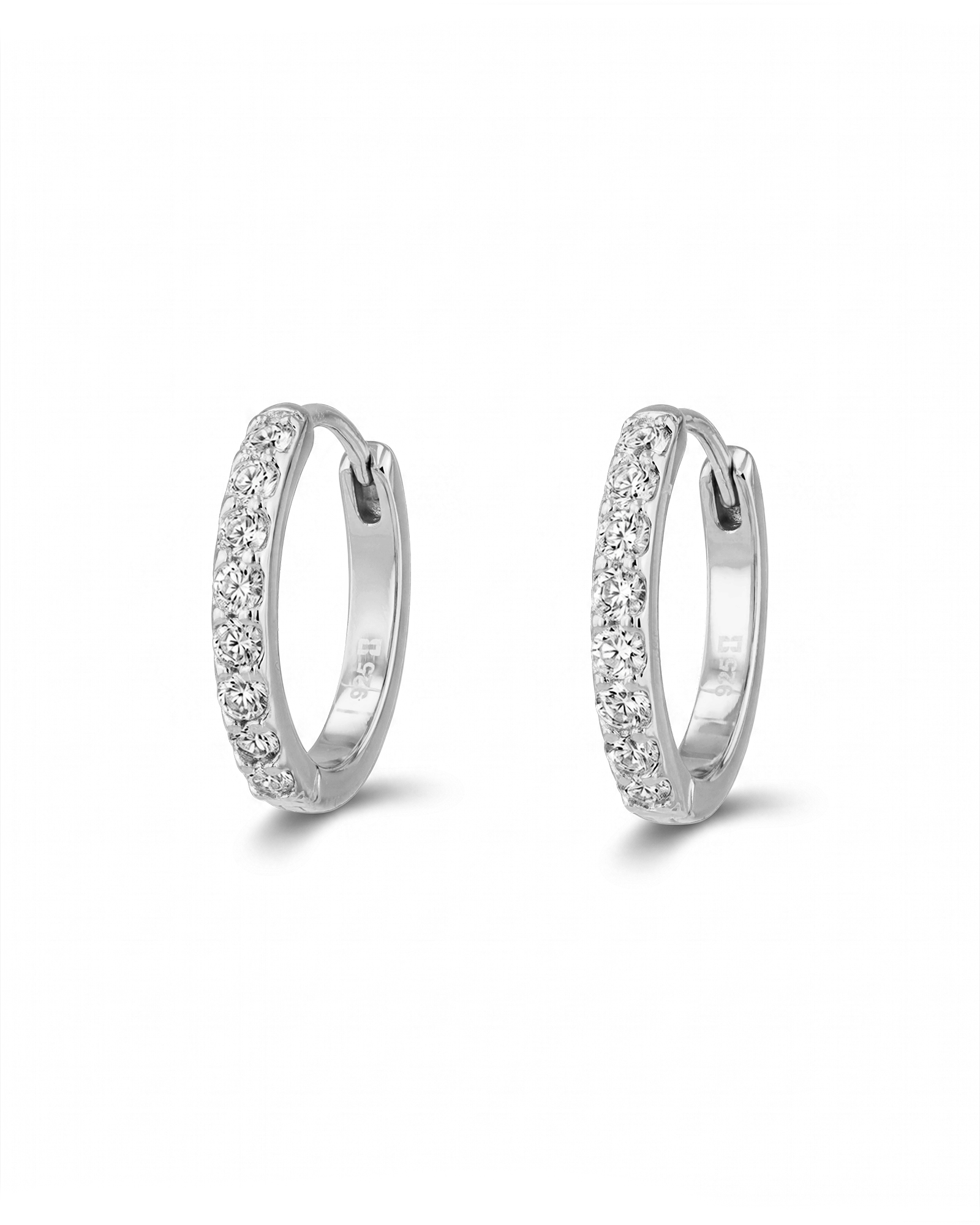 Miami Silver Diamond Huggie Earrings by Lavana 18k silver vermeil hoops round cut lab grown diamonds 1
