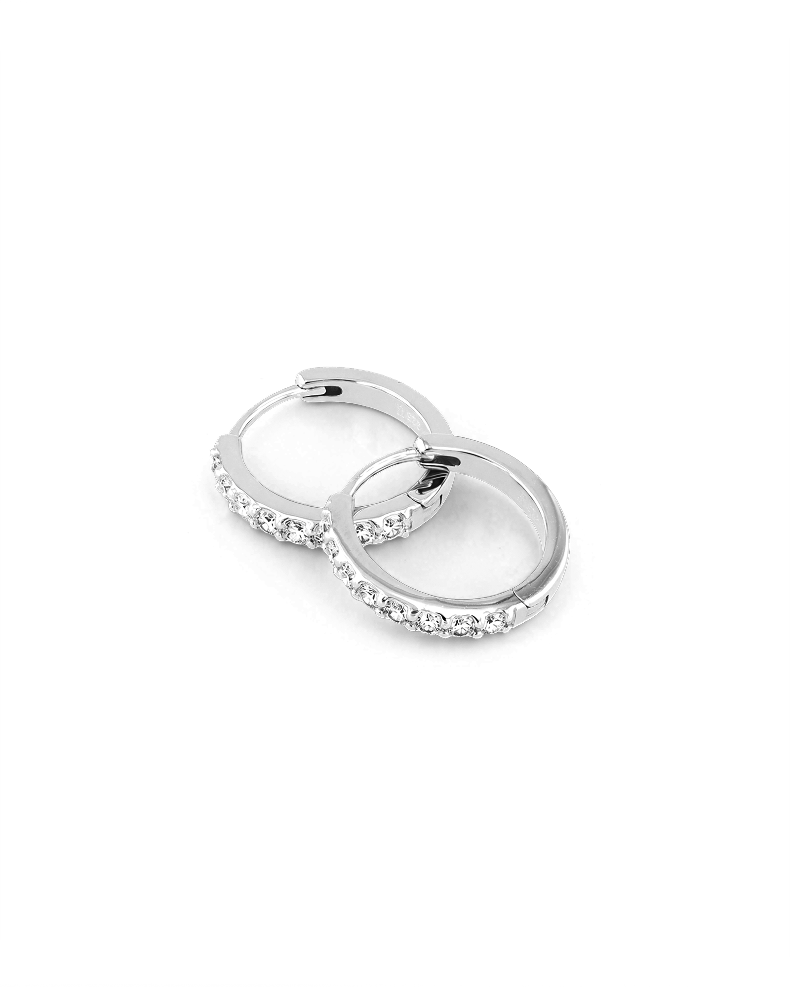 Miami Silver Diamond Huggie Earrings by Lavana 18k silver vermeil hoops round cut lab grown diamonds 2