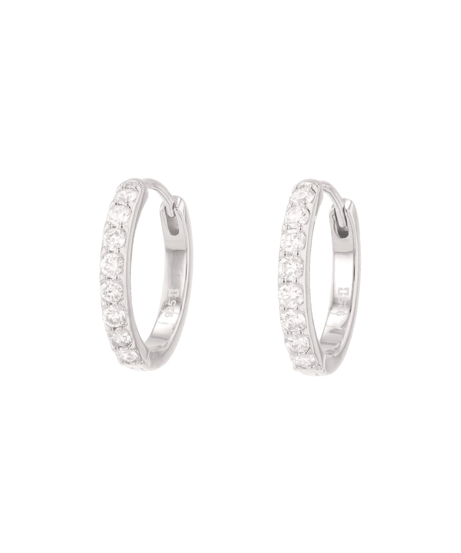 Miami Silver Diamond Huggie Earrings by Lavana Sterling Silver Hoops Round Cut Lab Grown Diamonds
