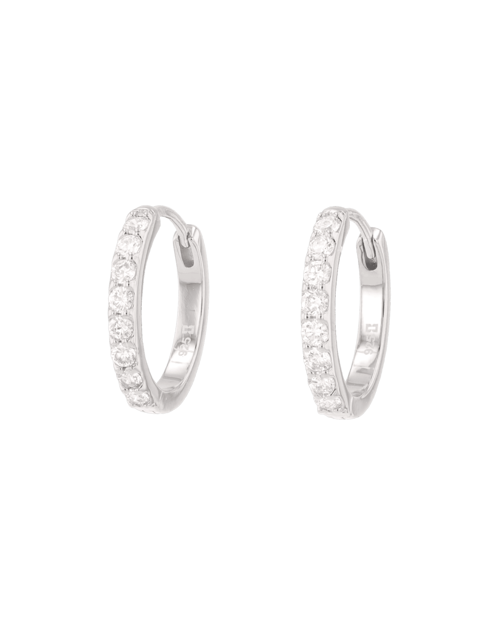 Miami Silver Diamond Huggie Earrings by Lavana Sterling Silver Hoops Round Cut Lab Grown Diamonds