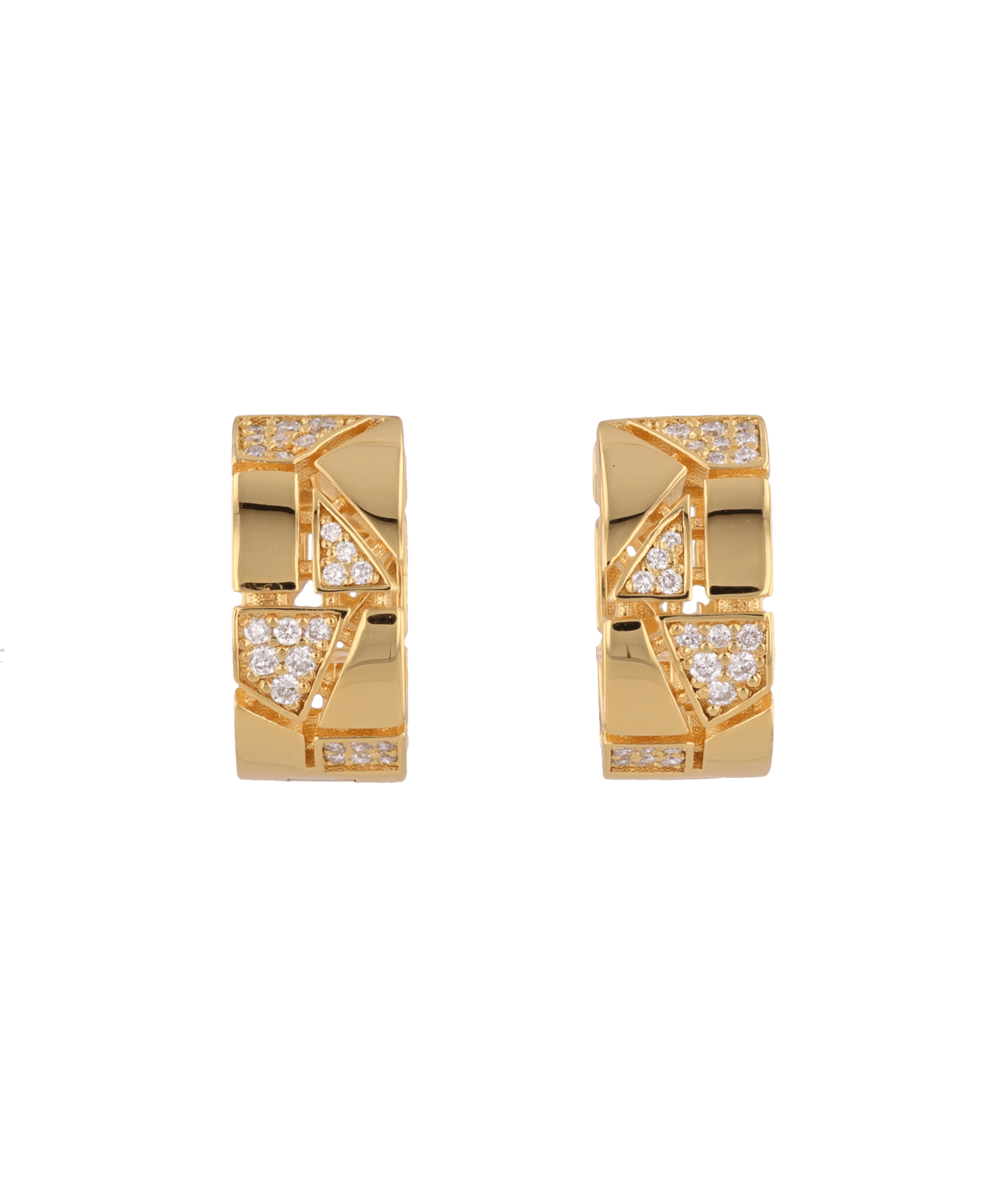 Milano Jigsaw Gold Vermeil Hoop Earrings by Lavana – Interlocking panels with lab grown diamond and polished sections