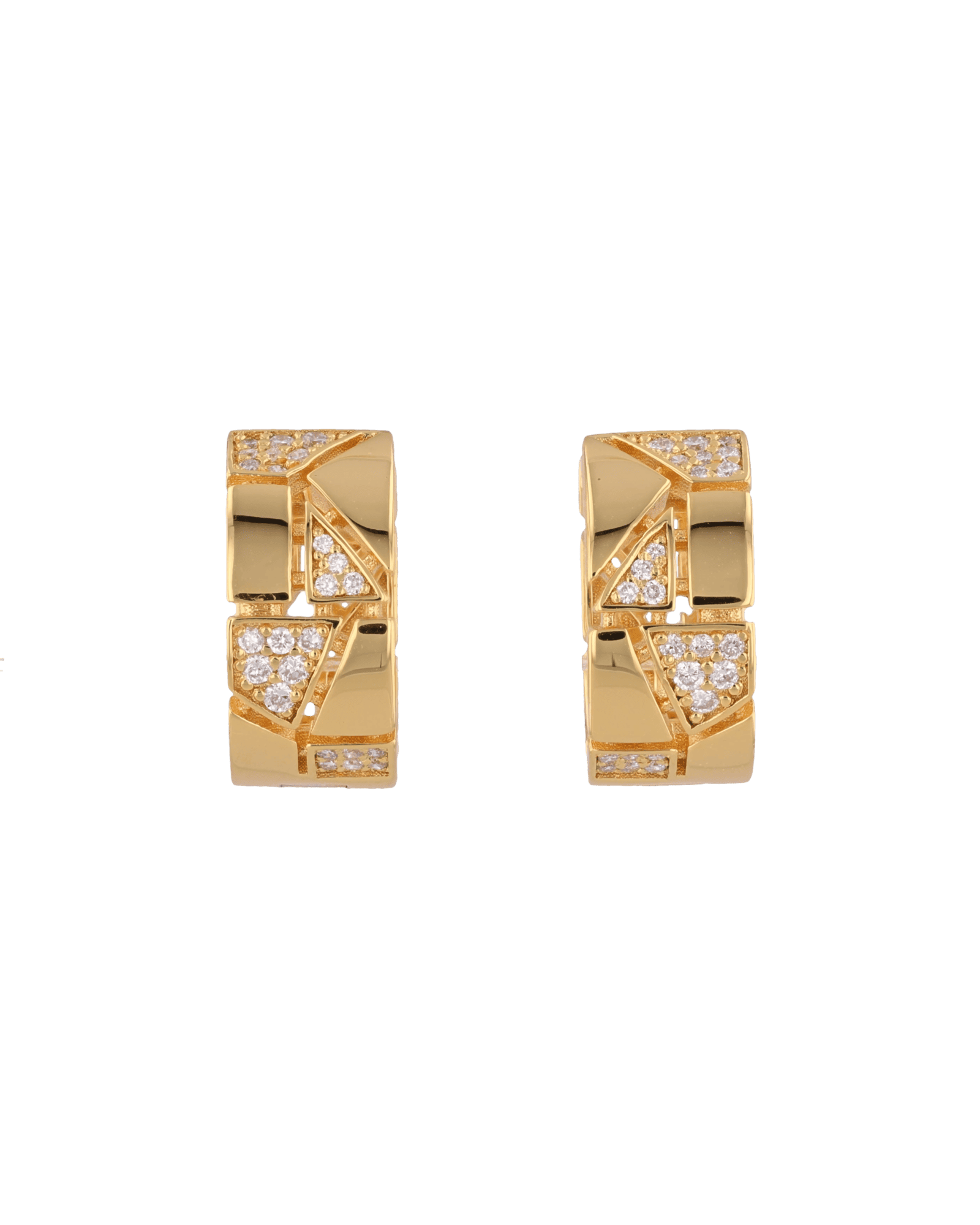 Milano Jigsaw Gold Vermeil Hoop Earrings by Lavana – Interlocking panels with lab grown diamond and polished sections