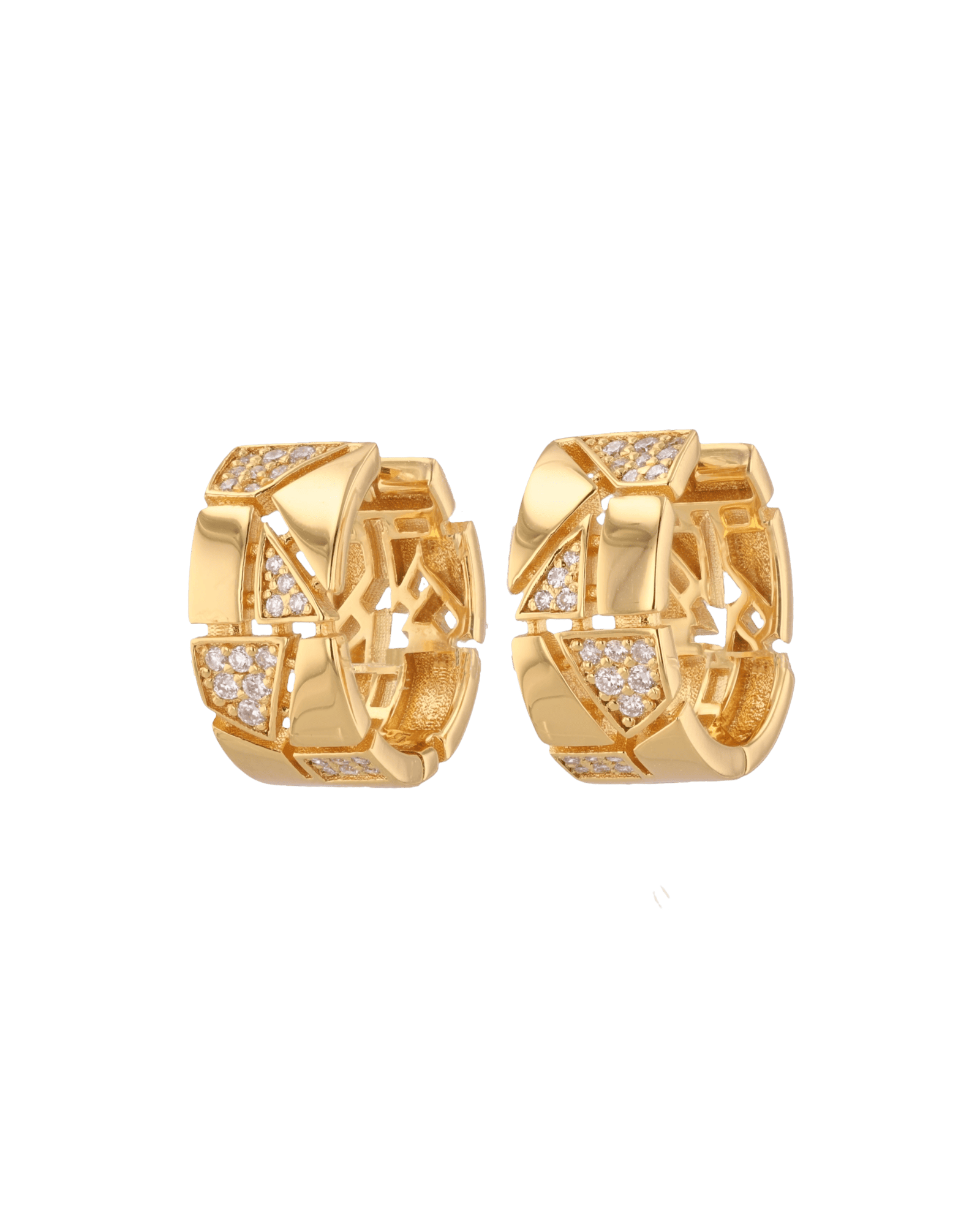 Milano Jigsaw Gold Vermeil Hoop Earrings by Lavana – Interlocking panels with lab grown diamond and polished sections
