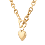 Mod Heart Gold Chain Necklace by Lavana, chunky rolo chain with polished heart charm, angled view
