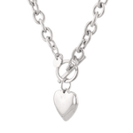 Mod Heart Silver Chain Necklace by Lavana, chunky rolo chain with polished heart charm, angled view