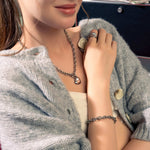 Mod Heart Silver Chain Necklace by Lavana, on model chunky rolo chain with polished classic heart charm