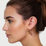 Molten Orb Gold Stud Earrings by Lavana on model sculptural stud with polished orb accent