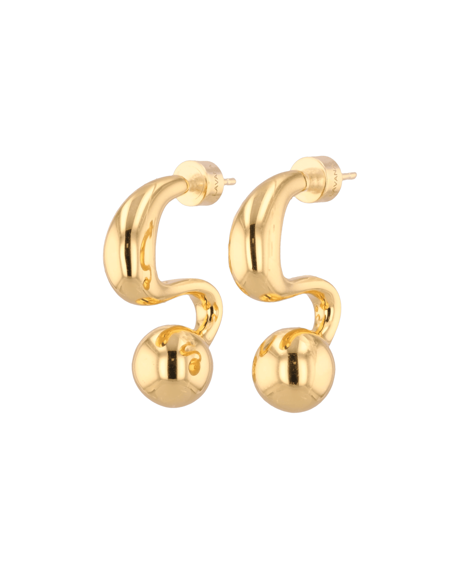 Molten Orb Gold Stud Earrings by Lavana, sculptural stud with polished orb accent