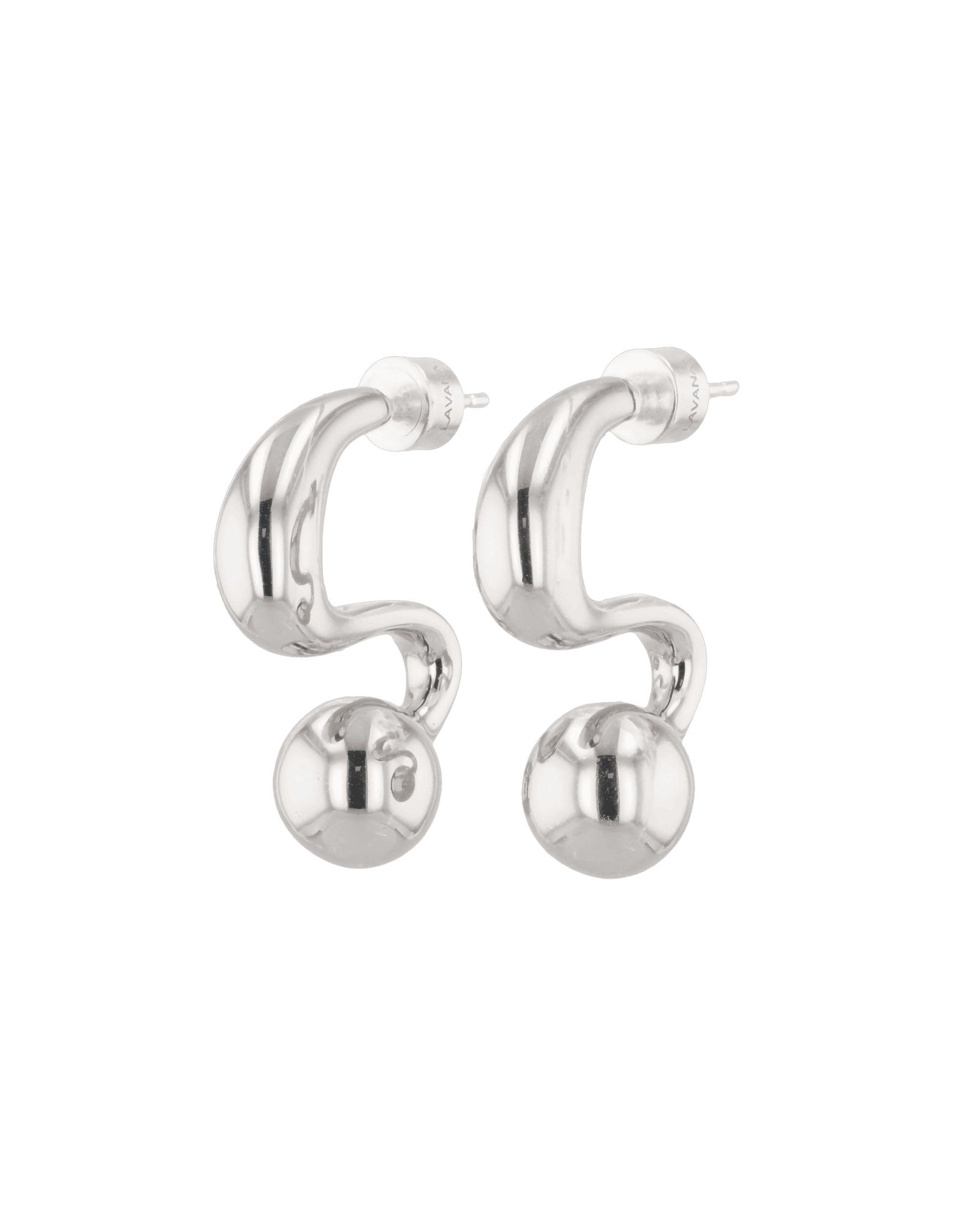 Molten Orb Silver Stud Earrings by Lavana, sculptural stud with polished orb accent