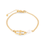 Monaco Gold Pearl Bracelet by LAVANA, freshwater pearl double strand bracelet with textured link detail