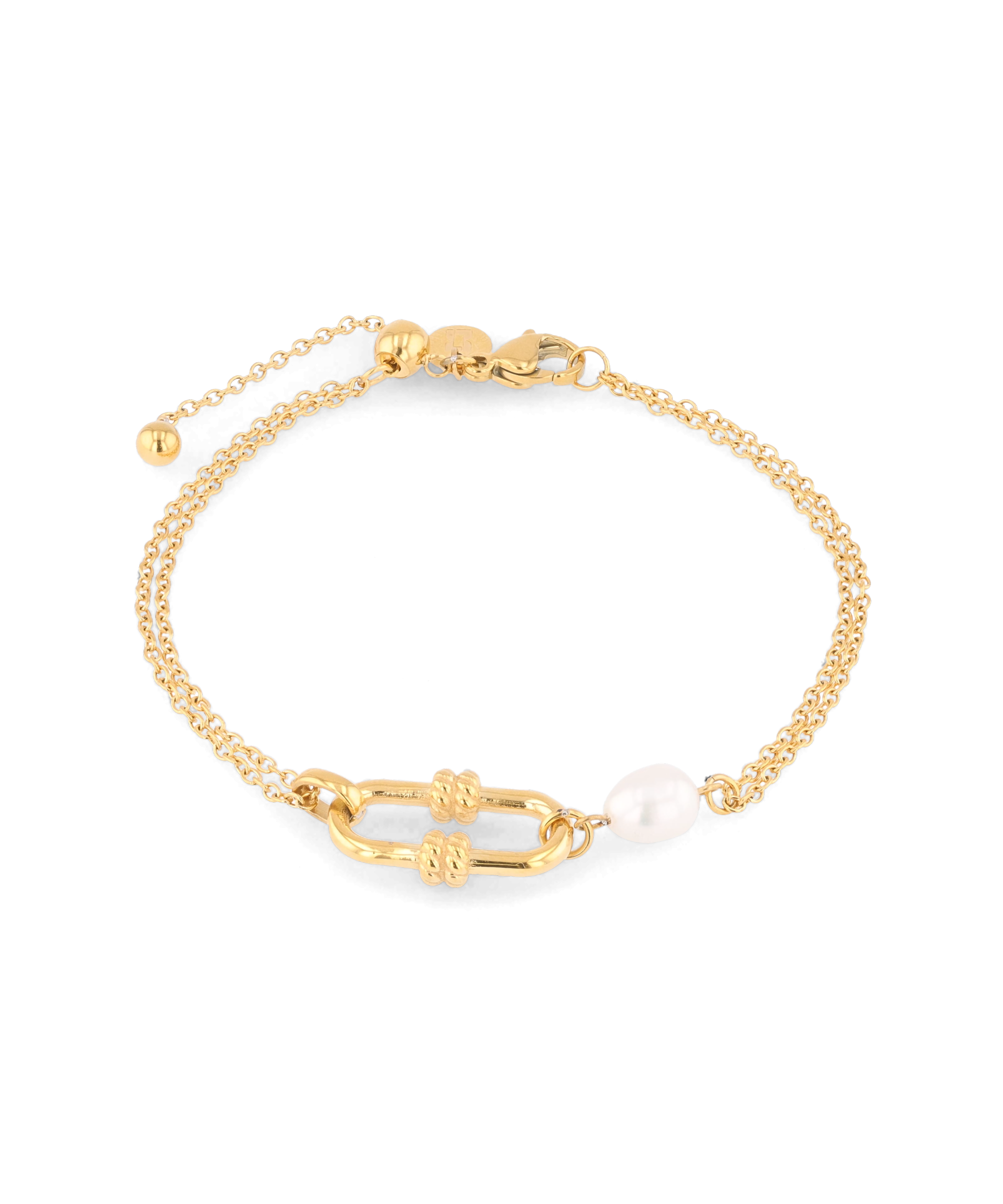 Monaco Gold Pearl Bracelet by LAVANA, freshwater pearl double strand bracelet with textured link detail