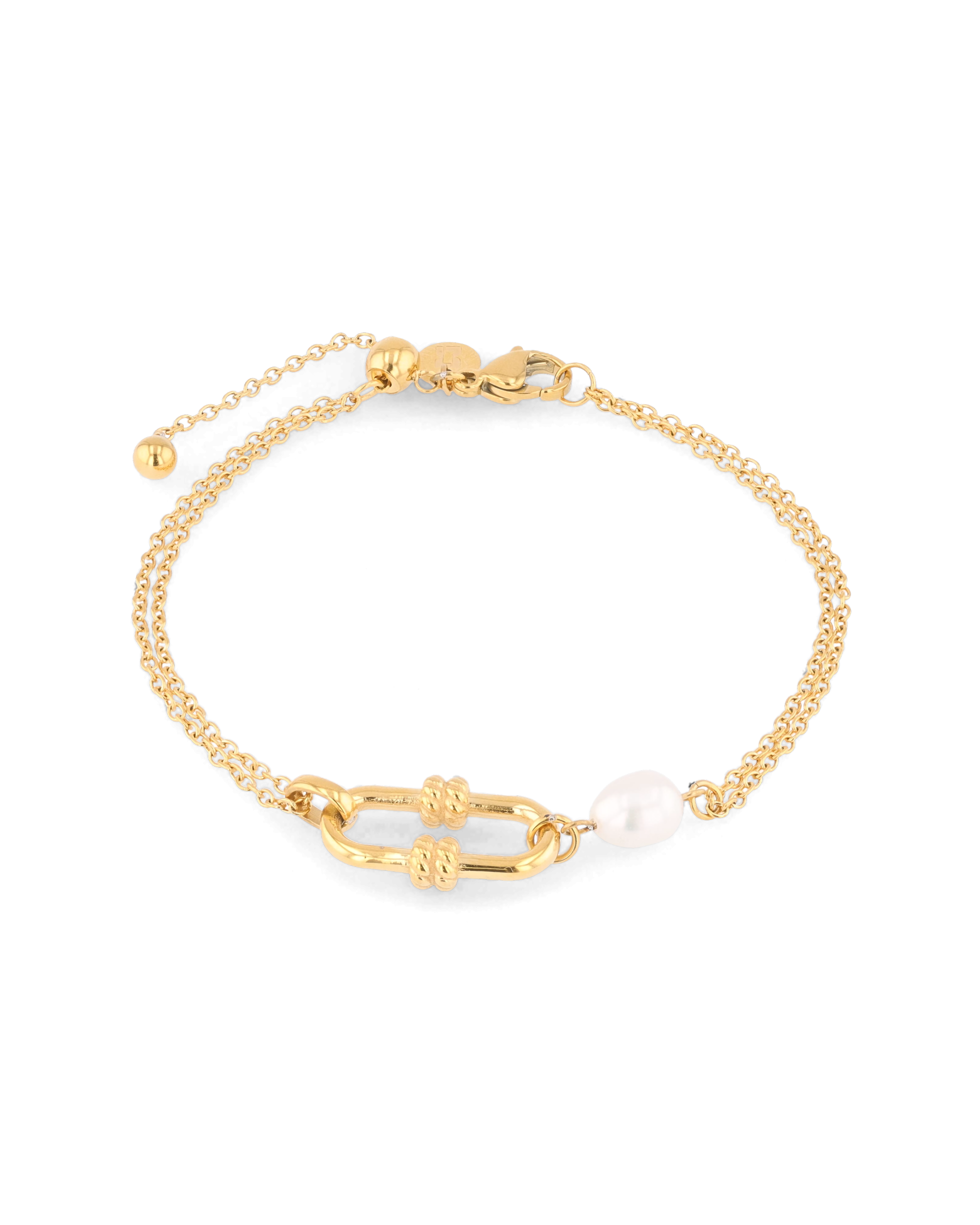 Monaco Gold Pearl Bracelet by LAVANA, freshwater pearl double strand bracelet with textured link detail