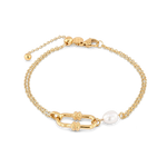 Monaco Gold Pearl Bracelet by LAVANA, freshwater pearl double strand bracelet with textured link detail 1