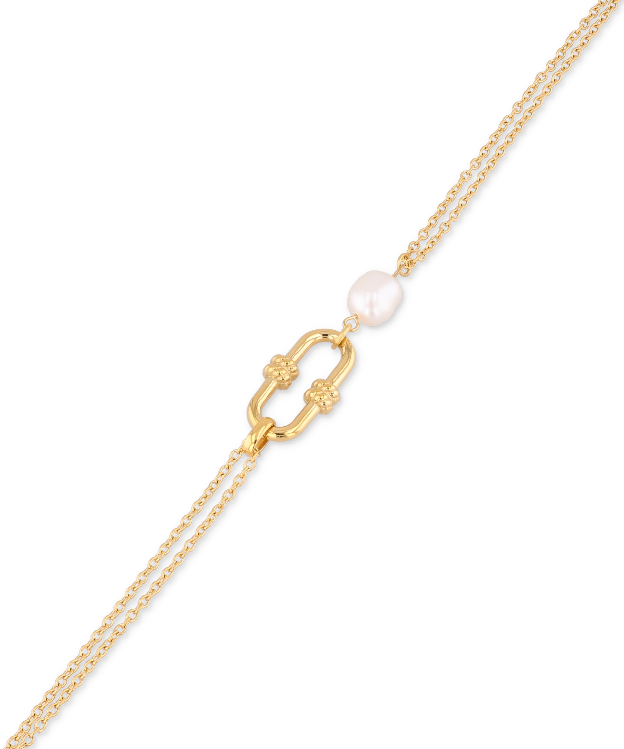 Monaco Gold Pearl Bracelet by LAVANA, freshwater pearl double strand bracelet with textured link detail