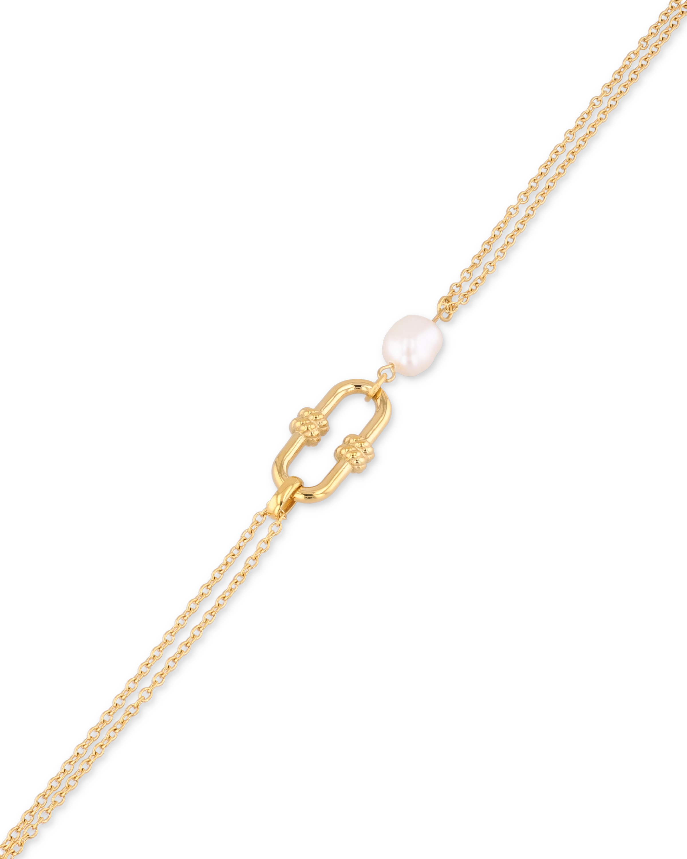 Monaco Gold Pearl Bracelet by LAVANA, freshwater pearl double strand bracelet with textured link detail