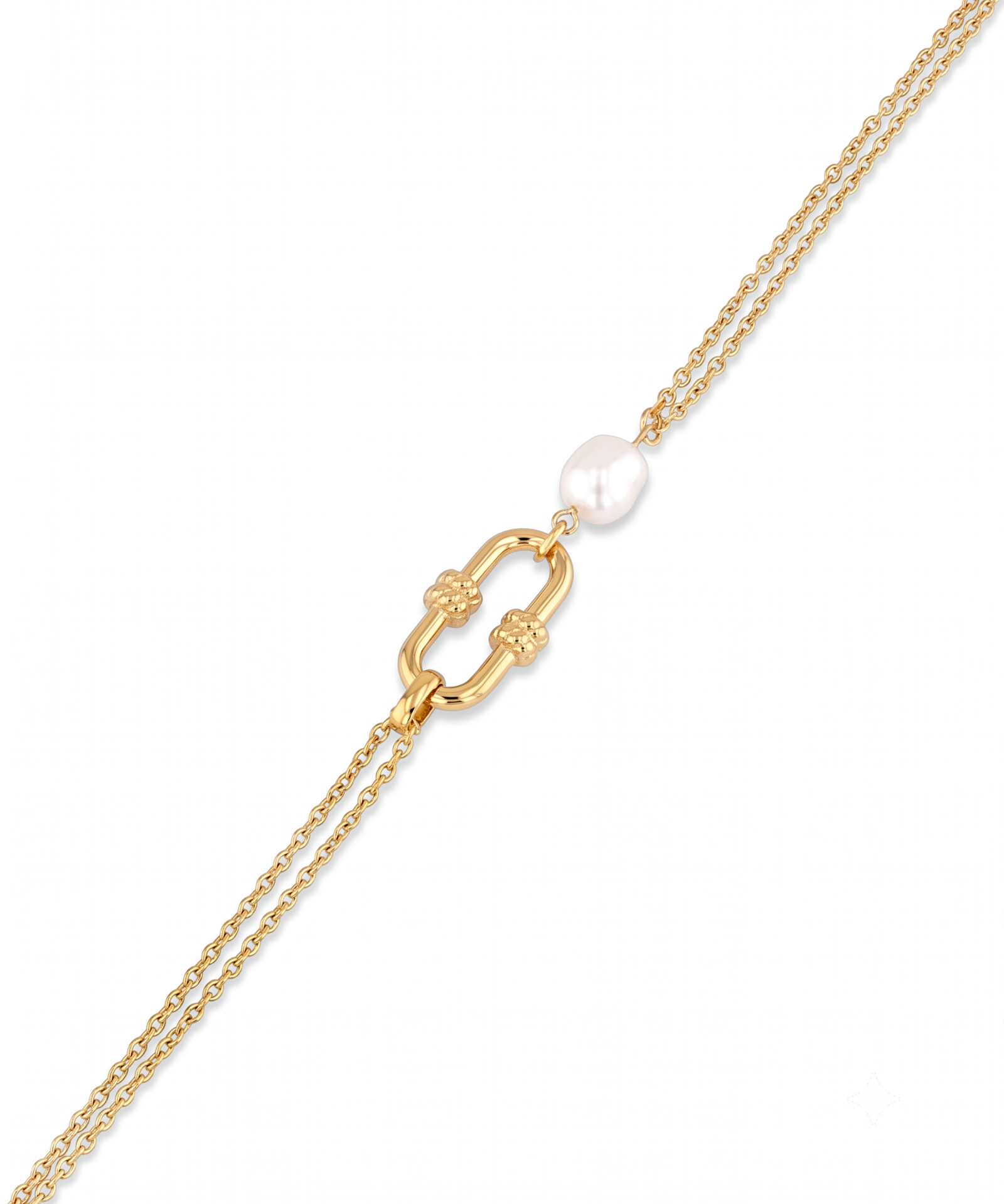 Monaco Gold Pearl Bracelet by LAVANA, freshwater pearl double strand bracelet with textured link detail 2