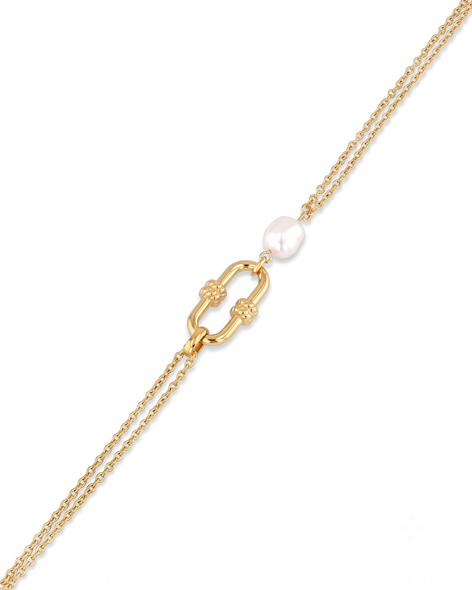 Monaco Gold Pearl Bracelet by LAVANA, freshwater pearl double strand bracelet with textured link detail 2