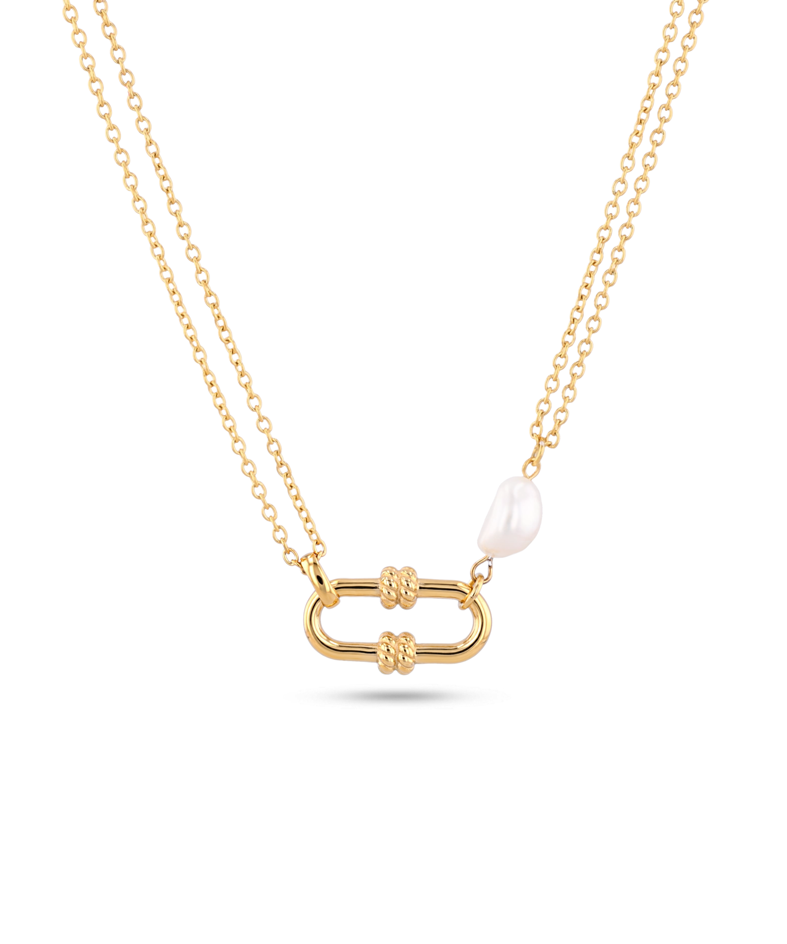 Monaco Gold Pearl Necklace by LAVANA, double strand necklace with textured link detail