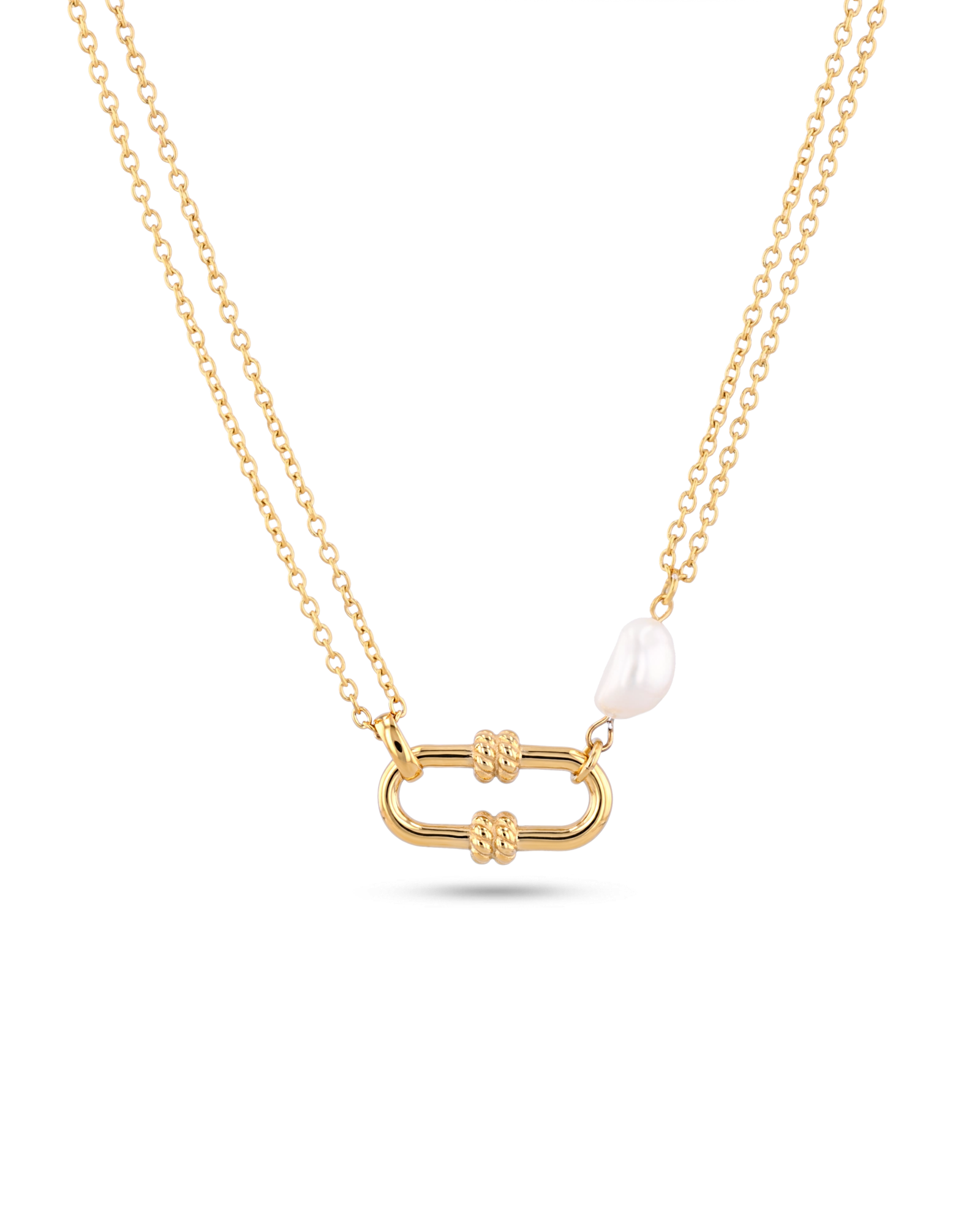 Monaco Gold Pearl Necklace by LAVANA, double strand necklace with textured link detail
