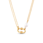 Monaco Gold Pearl Necklace by LAVANA, double strand necklace with textured link detail