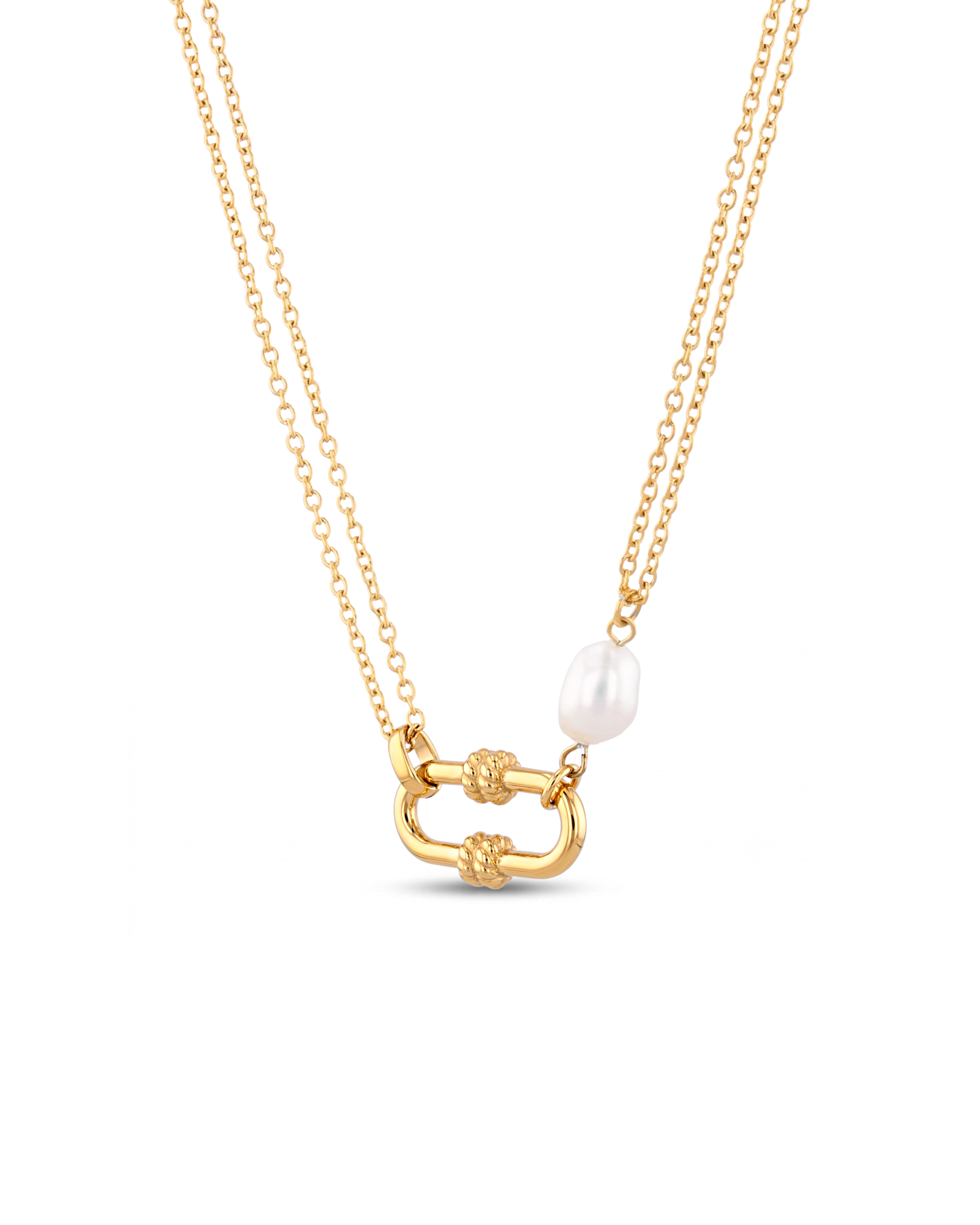 Monaco Gold Pearl Necklace by LAVANA, double strand necklace with textured link detail